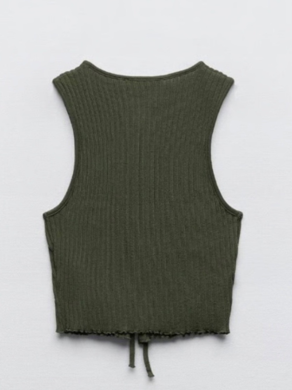 Zara Sleeveless Ribbed Tie Front Knit Top Shirt Dark Green Womens Size Small - Picture 2 of 6